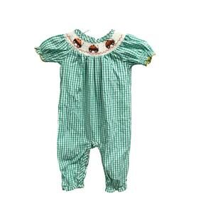Boutique Smocked Gingham One Piece Romper Girls 18 Months Fall Pumpkins